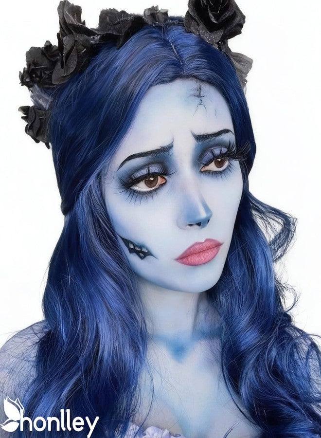Honlley Halloween Sally & Corpse Bride Makeup Kit Costume Women - Light Blue Water-Based Face Paint Washable, Red Lip Stick, Black Eyeliner, False Lashes,White Eyeshadow | Cosplay Party SFX Makeup Set - Image 3